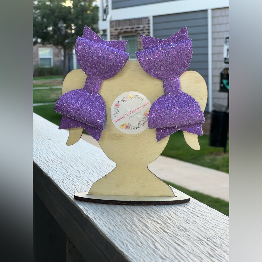 Glitter purple faux leather hair bows with alligator clips